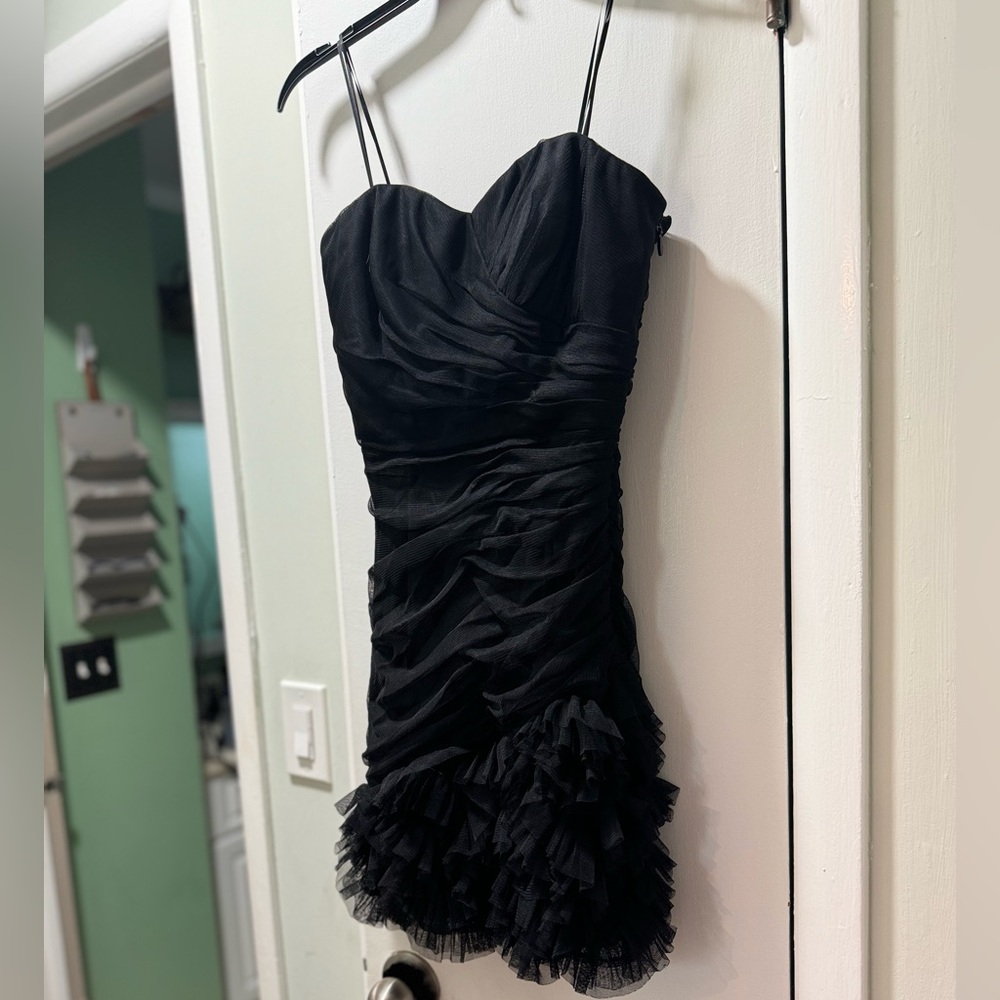 Small black ruffle lace dress strapless